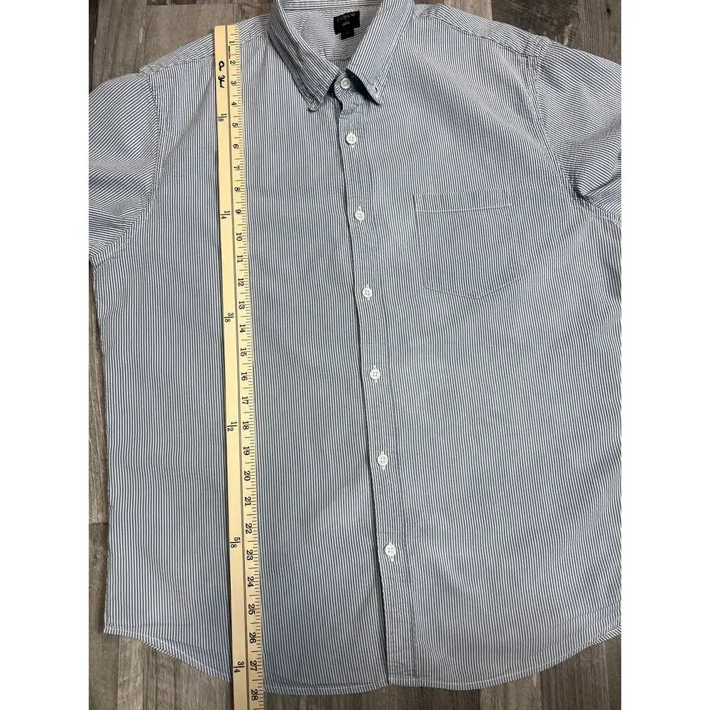 J.Crew Button Down Shirt Short Sleeve Pocket Men’s XL Blue White Striped Cotton